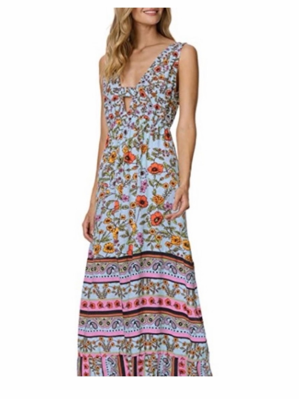 Maaji Floral Maxi Dress in Pink, Orange and Light Blue